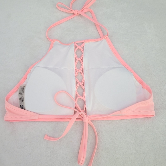 Victoria Secret PINK Bikini Top Swimsuit Adjustable Halter Neck Coral Sz Small - Picture 3 of 8